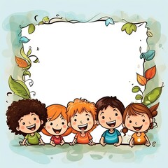 Frame with happy kids smiling 