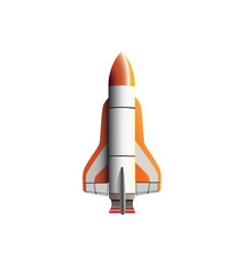 3d rocket with orange plumage on a white background. Vector illustration