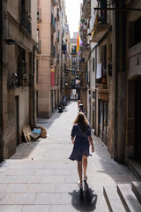 People walking on city streets of Barcelona, Catalonia, Spain