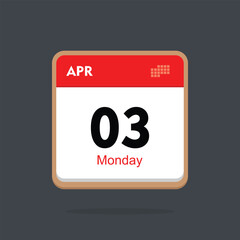 monday 03 april icon with black background, calender icon