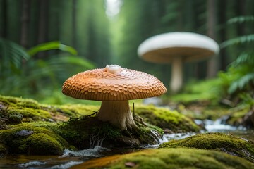 mushroom in the forest generated Ai technology