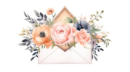  an envelope with flowers and leaves on the inside of it.  generative ai