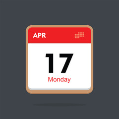 monday 17 april icon with black background, calender icon
