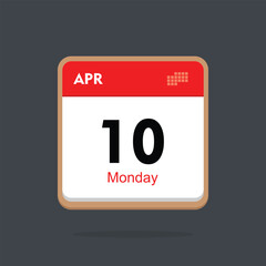 monday 10 april icon with black background, calender icon