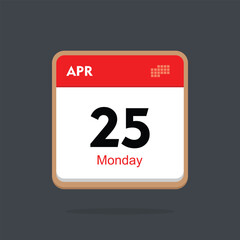monday 25 april icon with black background, calender icon