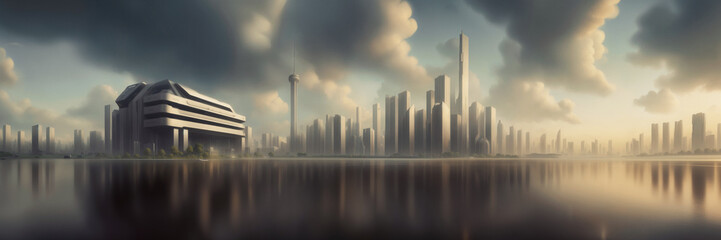 Fototapeta na wymiar Futuristic urban skyline,Fictional City Skyline, 