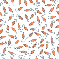 Seamless pattern of carrots. Vegetable print. A pattern of simple elements. Vector illustration.