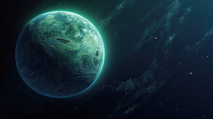 Obraz na płótnie Canvas blue and green planet in the night sky, generative ai illustration
