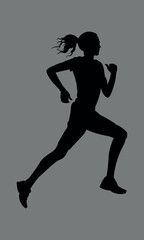 Fototapeta na wymiar Silhouette of a running woman. Vector on gray background