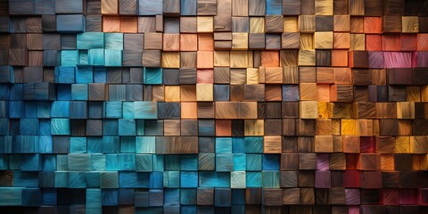 Fototapeta premium AI Generated. AI Generative. Wood brick blosk simple wooden elements. Geometric abstract pattern texture background pallette. Graphic Art