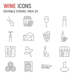 Wine line icon set, alcohol collection, vector graphics, logo illustrations, alcohol drink vector icons, winery signs, outline pictograms, editable stroke