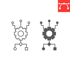 Algorithm line and glyph icon, technology and artificial intelligence, automated system vector icon, vector graphics, editable stroke outline sign, eps 10.