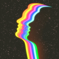 Man face outline. LGBT rainbow. Abstract human silhouette in space