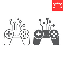 AI game line and glyph icon, technology and artificial intelligence, ai gaming vector icon, vector graphics, editable stroke outline sign, eps 10.