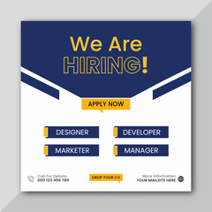 Obraz premium We are hiring job vacancy web banner and social media post template. We are hiring job vacancy square web banner design.