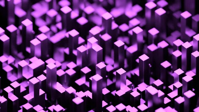 3d metal columns move in space. Design. Space with 3d columns moving up and down. Metal cubic columns move in background space