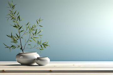 Plant in vase space for text, Minimalist Zen, Zen background, Japanese zen background, Japanese style minimal, Zen wallpaper - obrazy, fototapety, plakaty