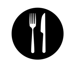 fork and knife on plate - vector icon