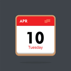 tuesday 10 april icon with black background, calender icon