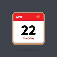 tuesday 22 april icon with black background, calender icon