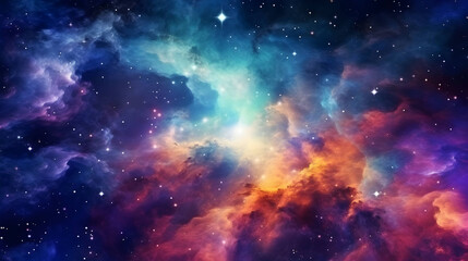 Obraz na płótnie Canvas Bright blue star shining in deep space, stellar explosion behind star clusters. High resolution galaxy background