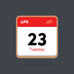 tuesday 23 april icon with black background, calender icon