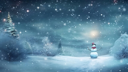 happy new year greeting card with copy-space.Happy snowman standing in winter,Generative Ai
