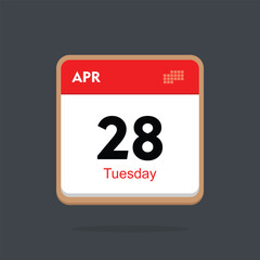 tuesday 28 april icon with black background, calender icon