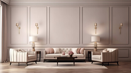 Modern classic luxury living room interior background with copy space on wall, 3D Rendering,Generative Ai