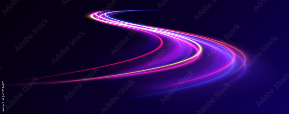Poster high speed effect motion blur night lights in blue and red colors, abstract flash perspective road g