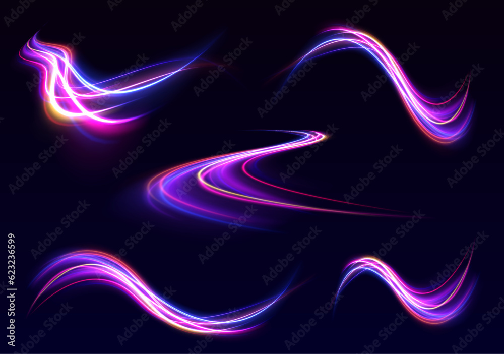 Aufkleber vector speed of light in space on dark background. abstract background in blue, yellow and orange ne