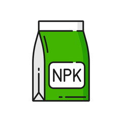 Soil agriculture fertilizer, agronomy color line icon. Farm soil nutrition thin line vector pictogram with fertilizer bag. Gardening icon, harvest growth and cultivation, agronomy outline sign