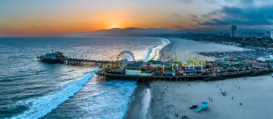 Crédence de cuisine en verre imprimé Descente vers la plage Santa Monica Pier California sunset view