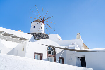 Greek windmill in Oia, Santorini, Greece