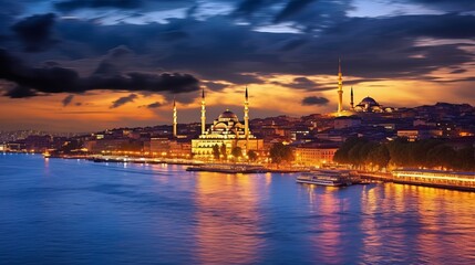 Fototapeta na wymiar Blue Mosque and Bosporus panorama, Istanbul, Turkey Generative AI