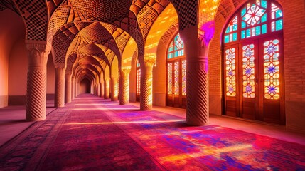 Nasir Al-Mulk Mosque in Shiraz, Iran, also known as Pink Mosque Generative AI