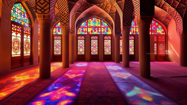 Nasir Al-Mulk Mosque in Shiraz, Iran, also known as Pink Mosque Generative AI