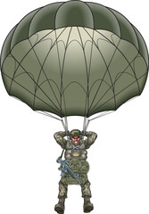 Vector illustration of airborne soldier parachute jumping