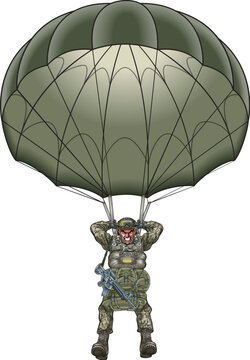 Vector illustration of airborne soldier parachute jumping