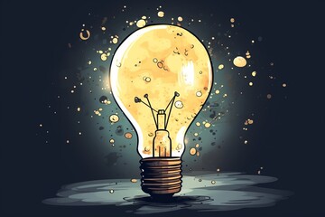 Cartoon Light Bulb with Sparkles of Inspiration. AI generated