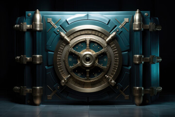 Front view of closed bank vault door. Generative AI