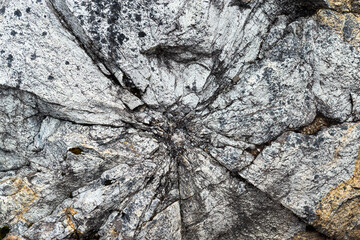 Meteorite impact in a rock along Garcia Moreno hiking trail, Cajas national park, Cuenca, Ecuador.