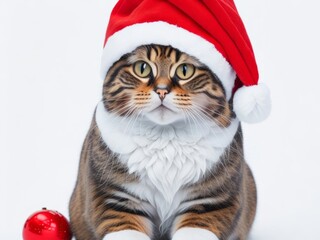 Christmas cat on white background. Generative AI
