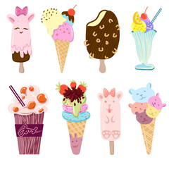 Cartoon-style Ice Cream Illustrations