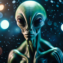 Portrait image of green alien produced by artificial intelligence. Stock image.