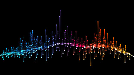 Abstract colorful sound wave on black background. Music equalizer concept. generative ai