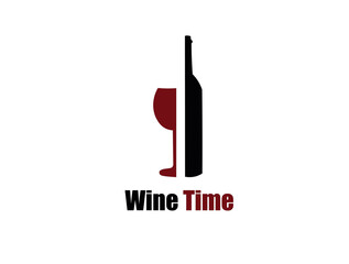 wine bottle logo. bottle and glass of wine. Wine bottle and glass silhouette - vector illustration. Black wine bottle with glass on white background