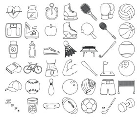 Sport Related Doodle vector icon set. Drawing sketch illustration hand drawn line eps10