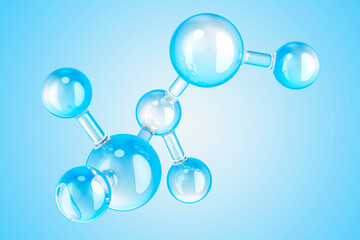 Cosmetic essence liquid bubbles molecules antioxidant of liquid bubble, 3D rendering
