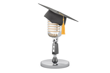Microphone with graduation cap, 3D rendering